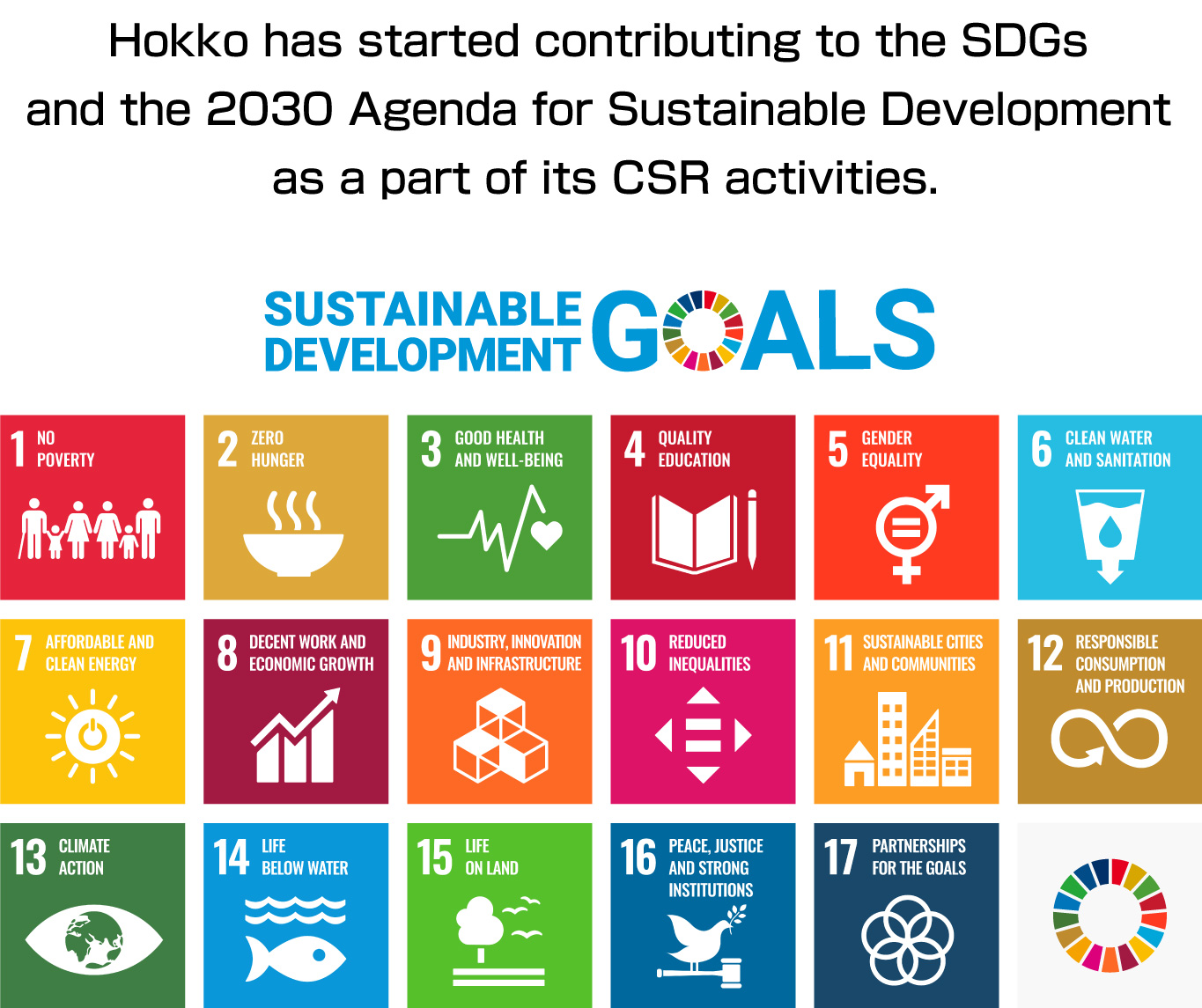Hokko has started contributing to the SDGs and the 2030 Agenda for Sustainable Development as a part of its CSR activities.